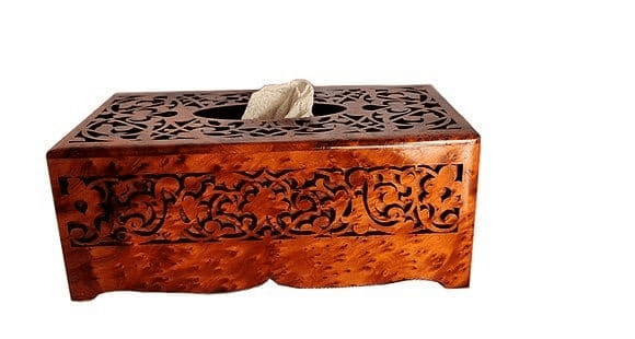 T34- Hand Carved Tissu Box. High Quality Marquetry 10.2x5.5x3.9"