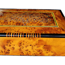T110- Inlaid Jewlery Box, 9.4x6.2x3. Thuya Burr