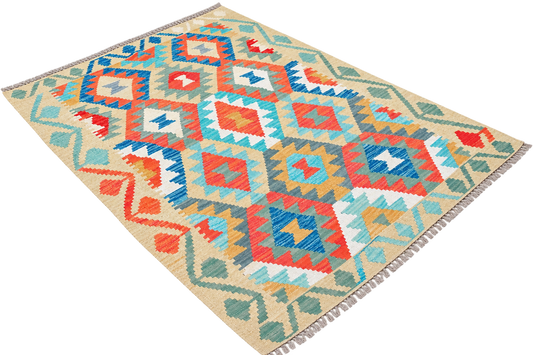 Basma Moroccan Kilim - 5x3.6 ft / 153x110cm