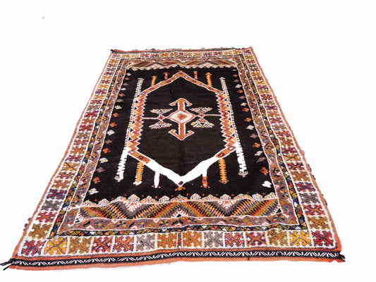 61-TML252150 Genuine Traditional Handmade Moroccan Rug. Berber Carpet. Natural Wool And Camel Hair 8.3x5ft