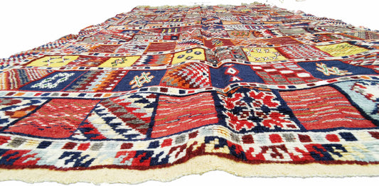 62-TML262158- Authentic Colourful Moroccan Carpet /8.6x5.2 ft- Vibrant Handmade Berber Rug Hand Woven Of Camel Wool