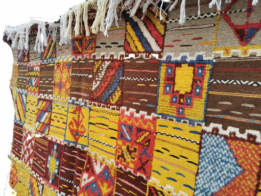 43-TML260160- Handmade Colourful Moroccan Rug Berber Glaoui Carpet Made Of Camel Wool. 8.5x4.9 Ft// 260x150 Cm