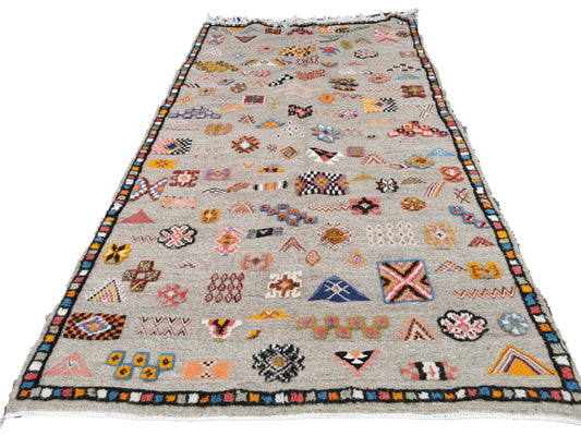 106-TML260140- Large Grey Moroccan Berber Rug. -8.6×4.5 Ft Hand Embroidery