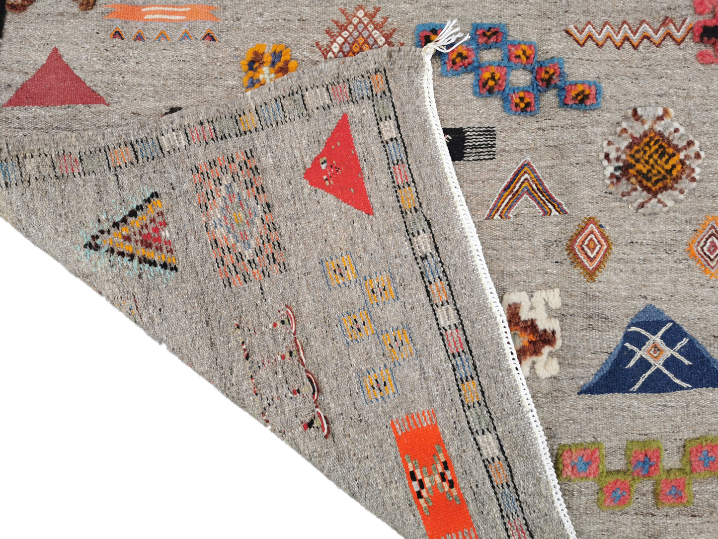 106-TML260140- Large Grey Moroccan Berber Rug. -8.6×4.5 Ft Hand Embroidery