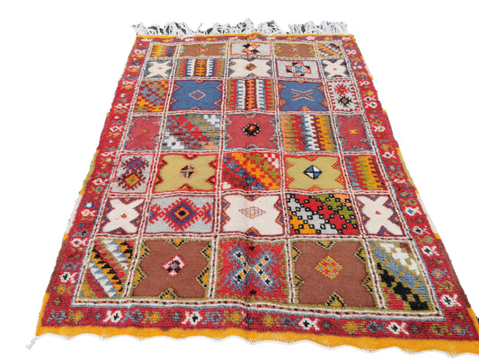 1- Handmade Colourful Moroccan Berber Rug. Camel Wool Carpet- 5.2×3.7 ft 160x114cm