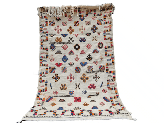 R-303- Handmade Cream Moroccan Berber Rug. Camel Wool Carpet 160x97cm-5.2x3.9 ft cm