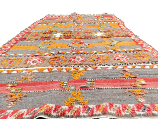 R186- Handmade Colourful Moroccan Berber Rug. Camel Wool Carpet-7.5×4.5 ft 230x140cm