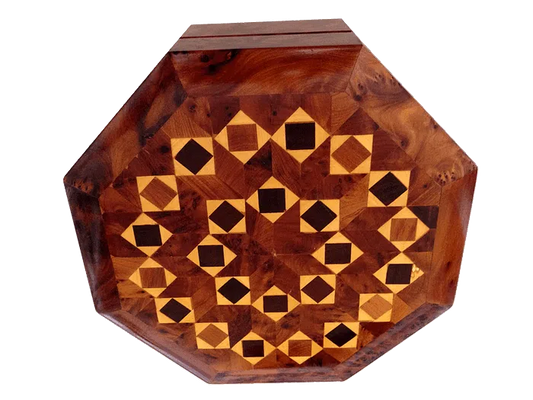 T22- Octagonal Inlaid Box Marquetry 6.6x2.3 "17x6cm
