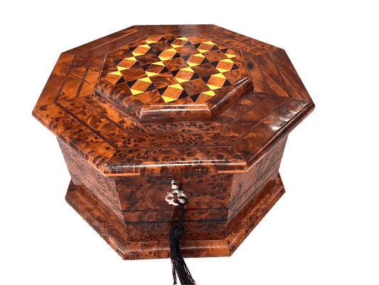 T18- Marquetry Jewlery Box .Diametr 9.4"x 7"height