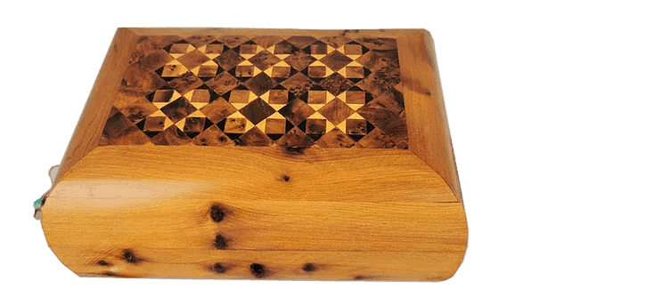 T87- Inlaid Jewelry Box Thuya Burl 7x4.8x3.4"// 18x12x8.5cm