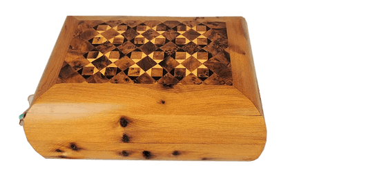 T87- Inlaid Jewelry Box Thuya Burl 7x4.8x3.4"// 18x12x8.5cm
