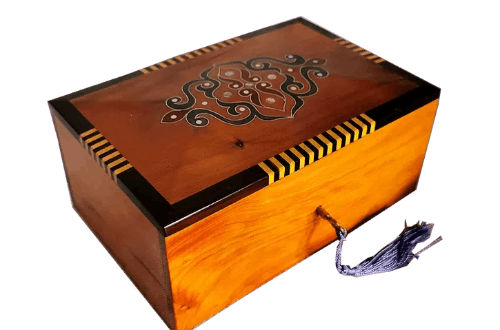 T85- Inlaid Jewelry Box Thuya Burl 6.6x3.9x3.1//17x10x8cm