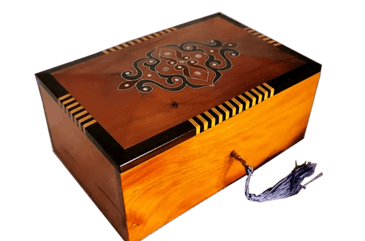T85- Inlaid Jewelry Box Thuya Burl 6.6x3.9x3.1//17x10x8cm