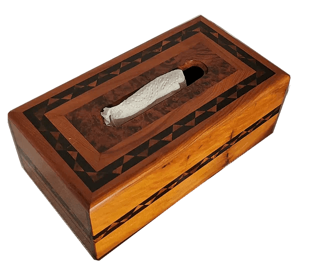 T6 - Tissu Box, Thuya Burl Inlaid with Ebony 10.2x5.5x3.9"