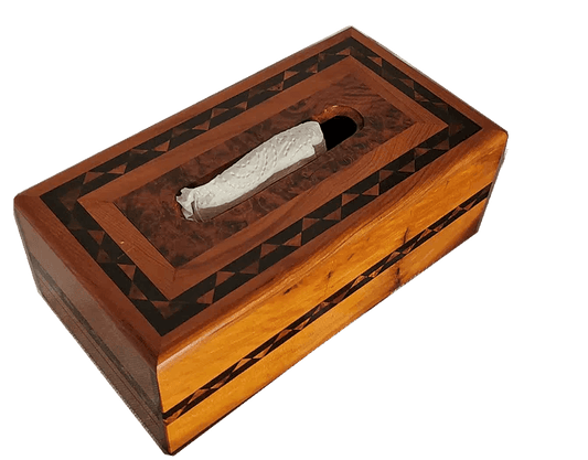 T6 - Tissu Box, Thuya Burl Inlaid with Ebony 10.2x5.5x3.9"