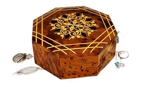 T50- Marquetry Box, Hand Inlaid with Lemon and Mother of Pearl 5.9x5.9x1.9"