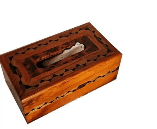 Inlaid Tissu Box, Thuya Burl Inlaid Inlaid with Walnut 10.2x5.5x3.9"
