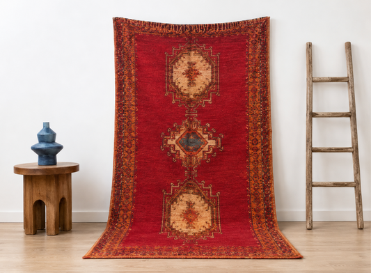 R311-Antique Handmade Moroccan Rug 100% wool 250×134cm
