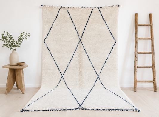 RB317- Cream Authentic Beni Ouarain  Moroccan Rug 100%wool  8.5x5.2ft  260x170 cm