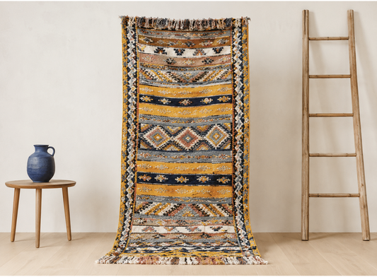 8- 5TM115100- Colourful Vintage Moroccan Rug 7x3.2 ft. Berber design/115x100cm