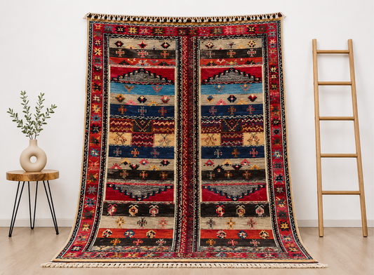 R289- Authentic Moroccan Taznakht Rug  Camel Wool Carpet-6.5×4.9 ft 200x150cm