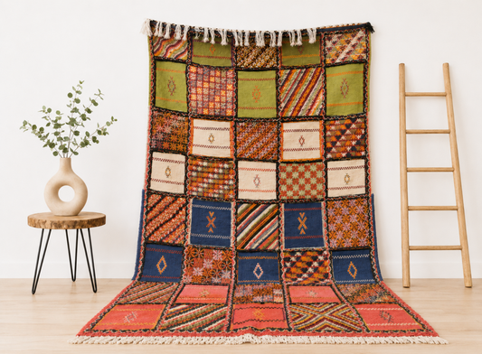 105-TML260150- Handmade Large Colourful Moroccan Berber Rug. Camel Wool Carpet-8.5x4.9 ft