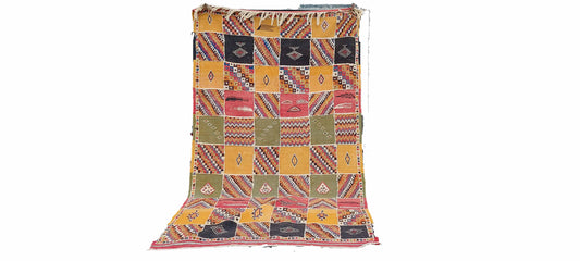 60-TML250150- Colourful Hard Wearing Moroccan Rug. 8.2x5 Ft Handmade Camel Wool Berber Carpet