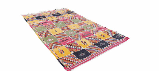 60-TML250150- Colourful Hard Wearing Moroccan Rug. 8.2x5 Ft Handmade Camel Wool Berber Carpet