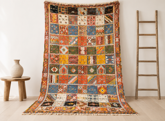 69-TML210108 Handmade Moroccan Berber Rug Camel Wool. 6.8x3.5 ft