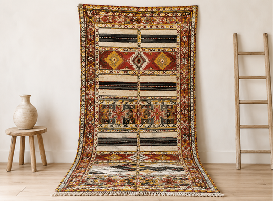 82-TML250150-Traditional Handmade Moroccan Berber Rug made of Camel Hair 8.2x4.8 ft Genuine Berber Carpet 250x148 cm