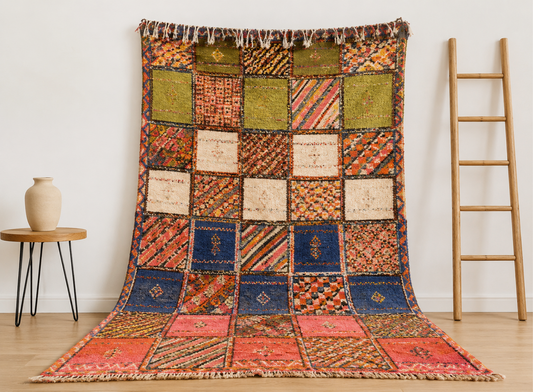 R218- Handmade Colourful Moroccan Berber Rug. Camel Wool Carpet- 8.5x5 ft 260x155cm