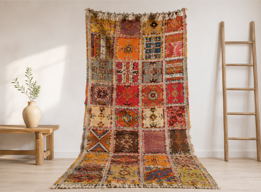101 TSM207103- Handmade Moroccan Berber Rug. Camel Wool Carpet-6.8×3.4ft
