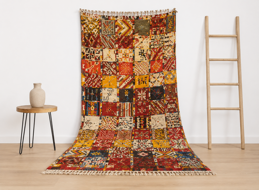 83-TML275158 Vibrant Traditional Handmade Moroccan Rug 9x5.2 ft.Camel Hair Genuine Berber Carpet