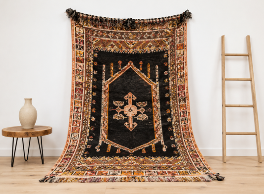 61-TML252150 Genuine Traditional Handmade Moroccan Rug. Berber Carpet. Natural Wool And Camel Hair 8.3x5ft