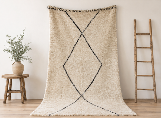 68-BML245130- Handmade Moroccan Beni Ouarain Rug Berber Carpet 8x4.2 ft