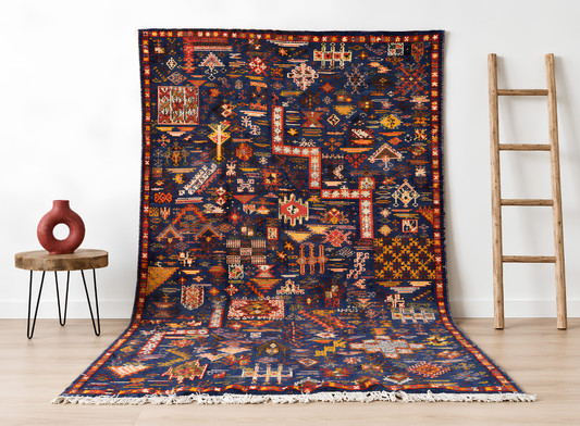 Vintage Moroccan Patchwork Rug – Handwoven Amazigh Artistry -  10.8x6.8ft