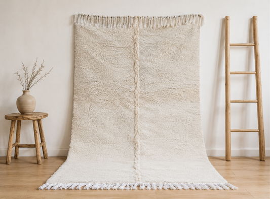 RB314 Handwoven Moroccan Beni Ourain Rug - Ivory with Subtle Geometric Texturet 8.5x5.2 ft 260x160cm