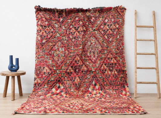 R249- Handmade Vintage Moroccan Berber Rug. 100% Wool Carpet-200x197cm