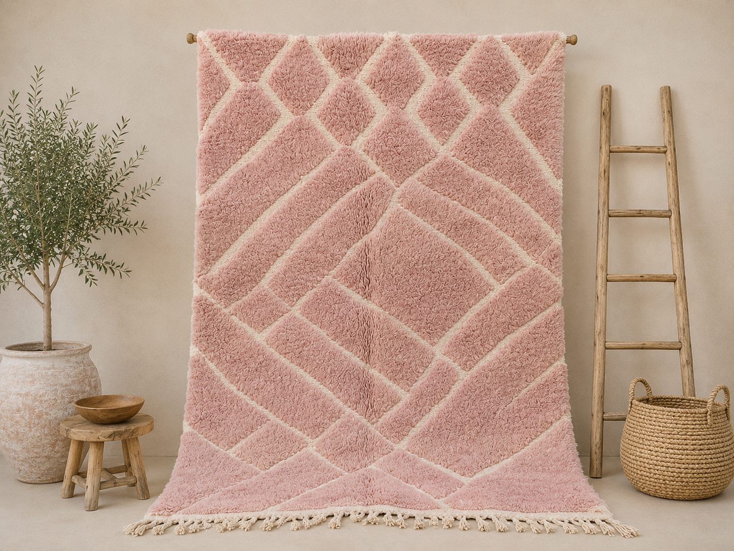 Rim Pink Moroccan Berber Rug- 7.5x5.1 ft/ 230x158cm