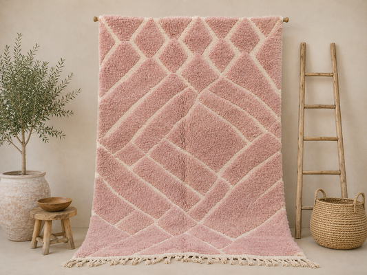 Rim Pink Moroccan Berber Rug- 7.5x5.1 ft/ 230x158cm