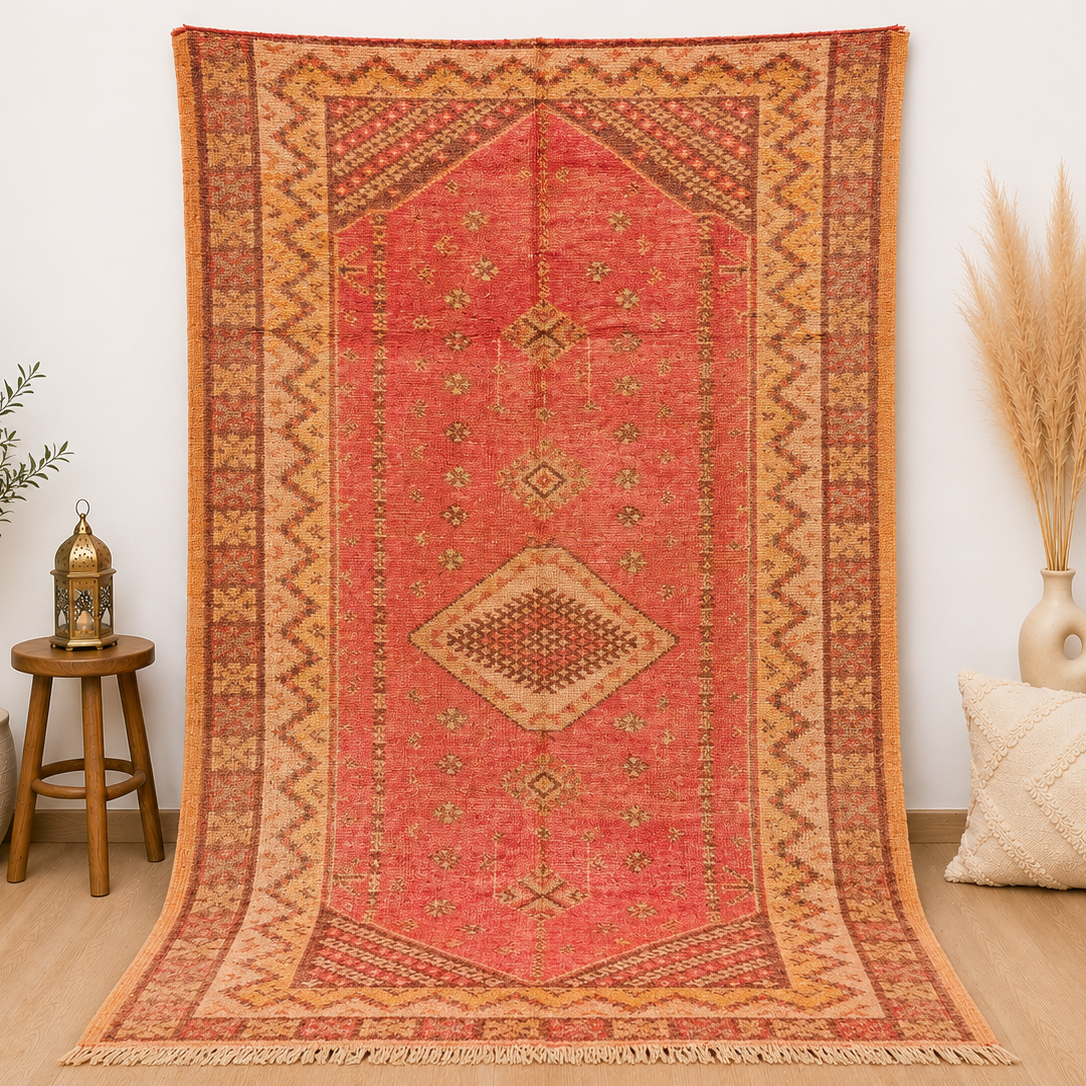 Vintage Moroccan Taznakht Rug – Handwoven Red Wool Masterpiece 7.0x4.9215x120cm