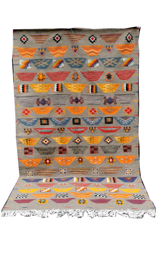 3- 2TL8.7x 5.11ft-Hand woven Moroccan Rug Camel Hair .Hand ebmroiderd 267x156 cm