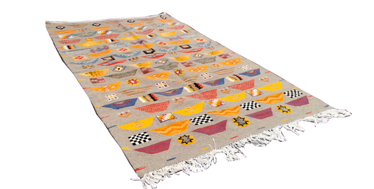 3- 2TL8.7x 5.11ft-Hand woven Moroccan Rug Camel Hair .Hand ebmroiderd 267x156 cm