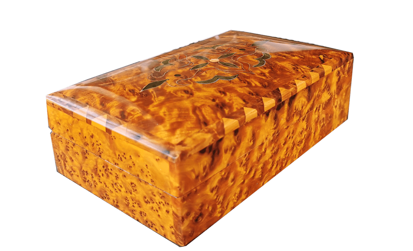 T2- Stylish inlaid burl Thuya Box 7.4 x5.11"//19x13 cm