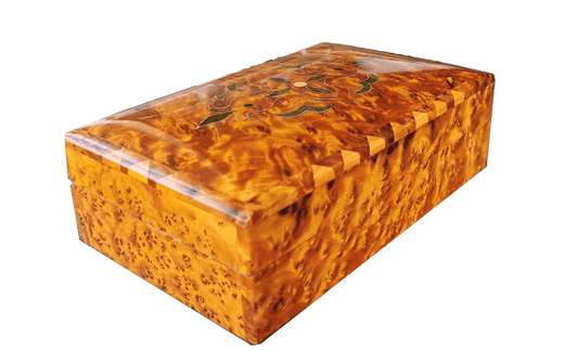 T2- Stylish inlaid burl Thuya Box 7.4 x5.11"//19x13 cm
