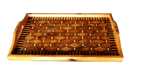 T10- Marquetry Inlaid Tray Thuya Burl/18.8x11x1.9"