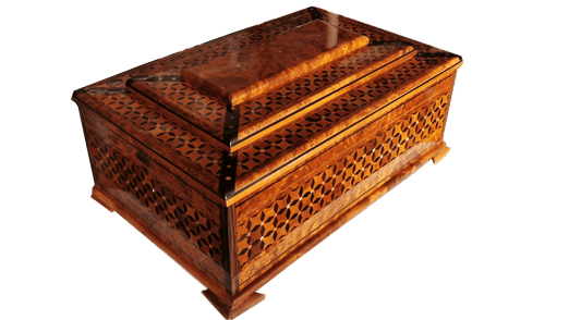 Unique Large Jewellery Box. Inlaid with Silver and Mother of Pearl. 50x34x18cm