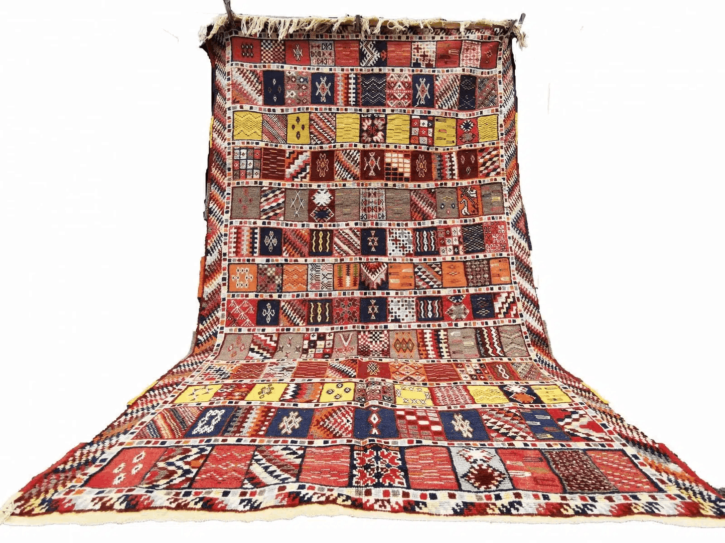 62-TML262158- Authentic Colourful Moroccan Carpet /8.6x5.2 ft- Vibrant Handmade Berber Rug Hand Woven Of Camel Wool