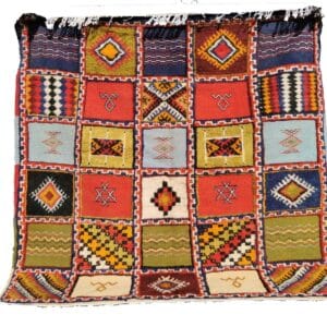 R400- Handmade Camel Hair Moroccan Square Rug. Vibrant Berber Carpet 142x147 cm
