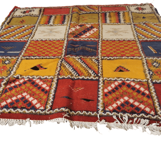 77-TSM150150- 4.9x4.9 Traditional Handmade Square Moroccan Berber Rug Camel Wool.150x150cm